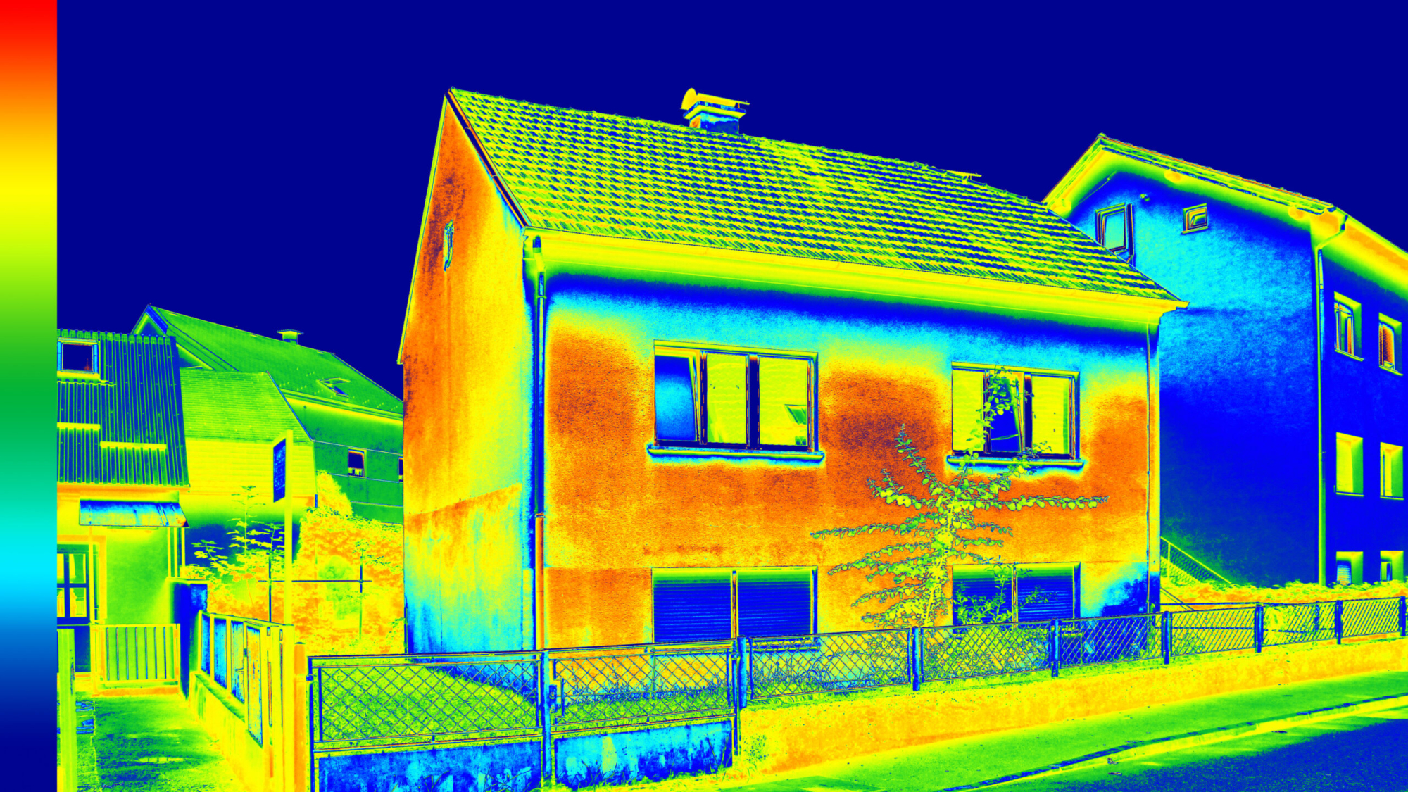 Infrared thermovision image showing lack of thermal insulation on House