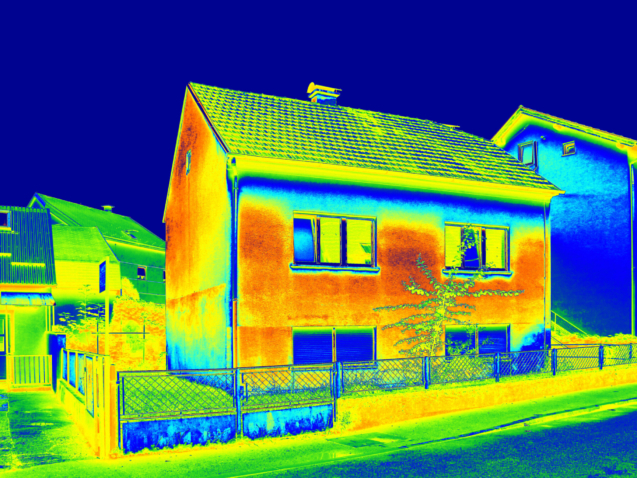 Infrared thermovision image showing lack of thermal insulation on House