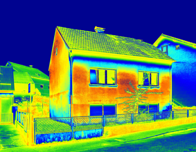 Infrared thermovision image showing lack of thermal insulation on House